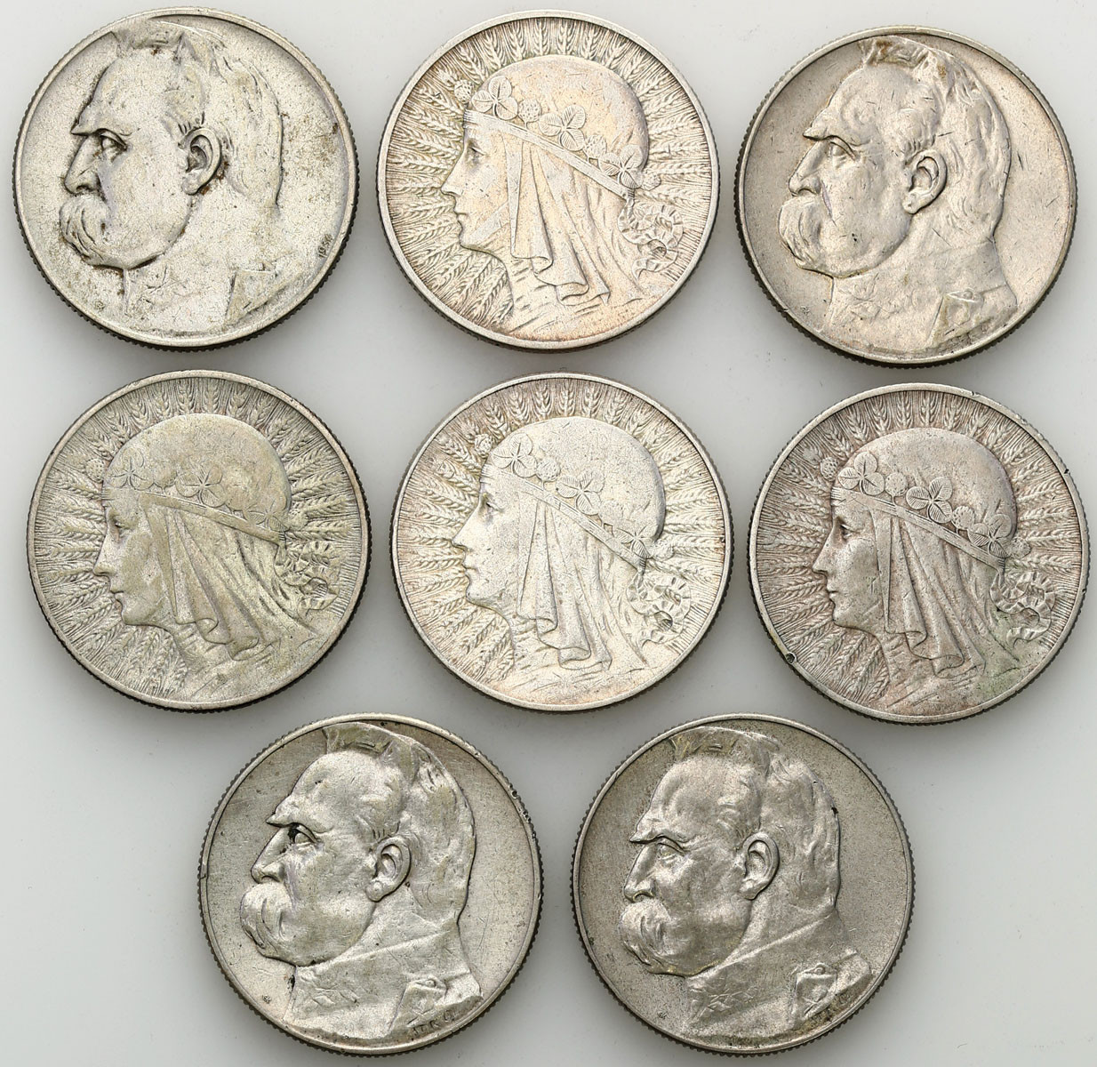 II RP. 5 złotych 1932-1936, zestaw 8 monet